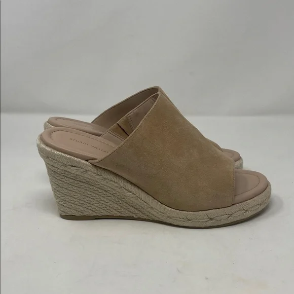 Stuart Weitzman Tan Suede-Like Espadrille Wedge Slip-On Sandals Size 7 - Picture 5 of 15